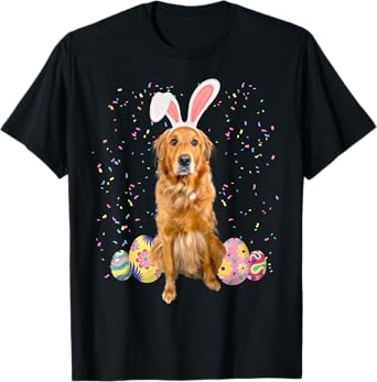 Cute Easter Golden Retriever With Easter Bunny Ears & Eggs T-Shirt