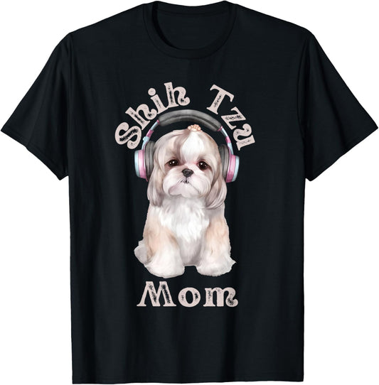 Shih Tzu Mom Vintage Shih Tzu Wearing Headset Shih Tzu Gifts T-Shirt