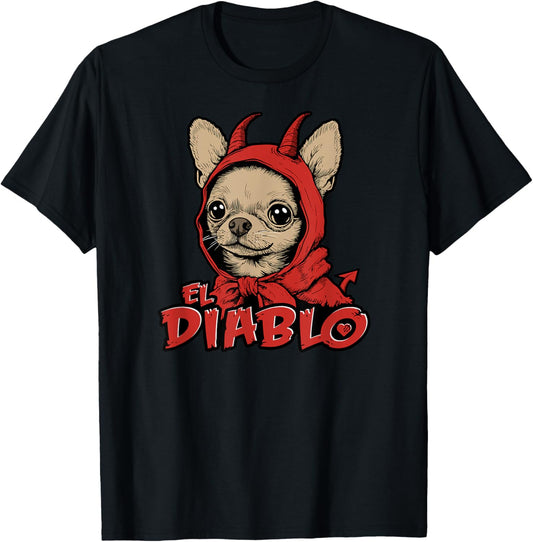 El Diablo Cute Small Dog in Hood with Horns Funny Chihuahua T-Shirt