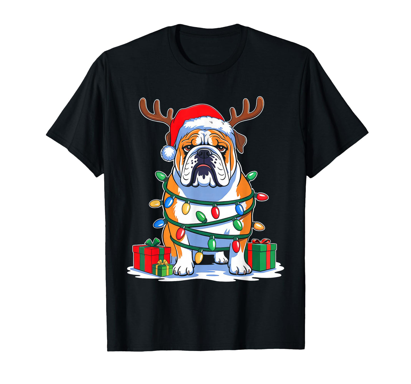 English Bulldog Dog Tree Christmas Lights Funny Xmas Pajamas T-Shirt