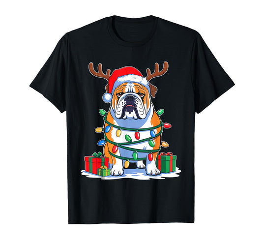 English Bulldog Dog Tree Christmas Lights Funny Xmas Pajamas T-Shirt