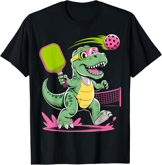 Dinosaur Playing Pickleball Cute Graphic Women Teen Girls T-Shirt