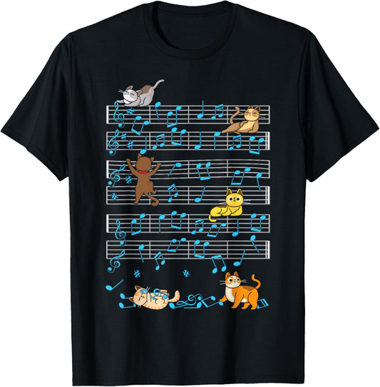 Funny Cat Playing Music Note Kitty Cute Musician Kitten Pet T-Shirt
