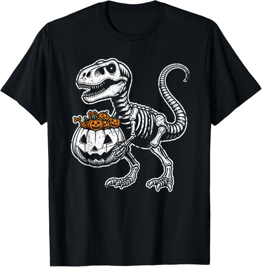 Skeleton Dinosaur T rex Pumpkin Dino Men Boys Kids Halloween T-Shirt