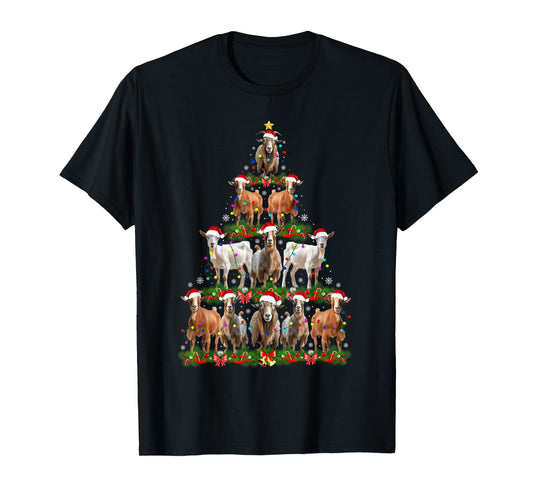 Goat Christmas Tree Lights Funny Xmas Family Men Women T-Shirt