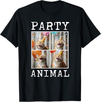 Cat Lover Animal Themed Happy Cat Birthday T-Shirt, Small, Black