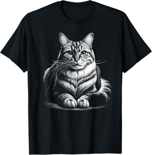 Cat in Lying Pose as Elegant Black and White Portrait T-Shirt