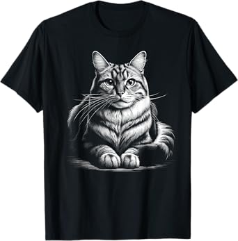 Cat in Lying Pose as Elegant Black and White Portrait Men Women Kids T-Shirt