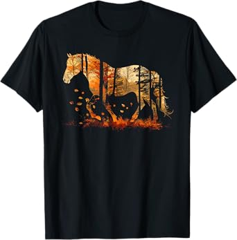 Cute Horse Lover Autumn Leaves Pony Animal Wildlife T-Shirt