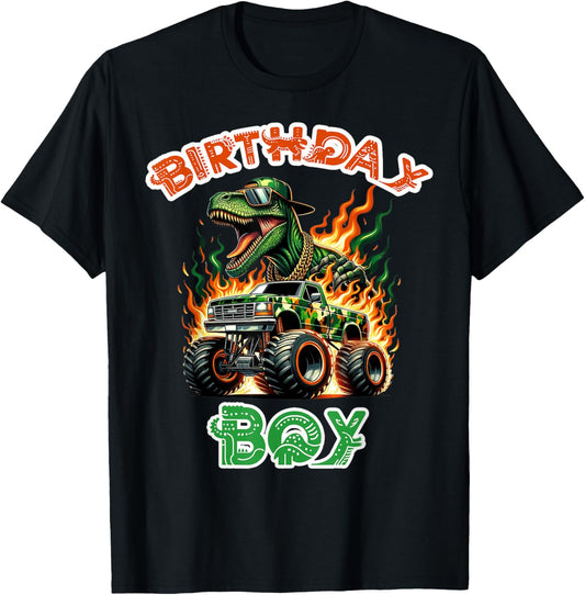 Monster Truck Birthday Boy Dinosaur Birthday Party T-Shirt