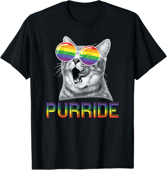 Funny Cat Gay Pride Rainbow Sunglasses LGBTQ T-Shirt