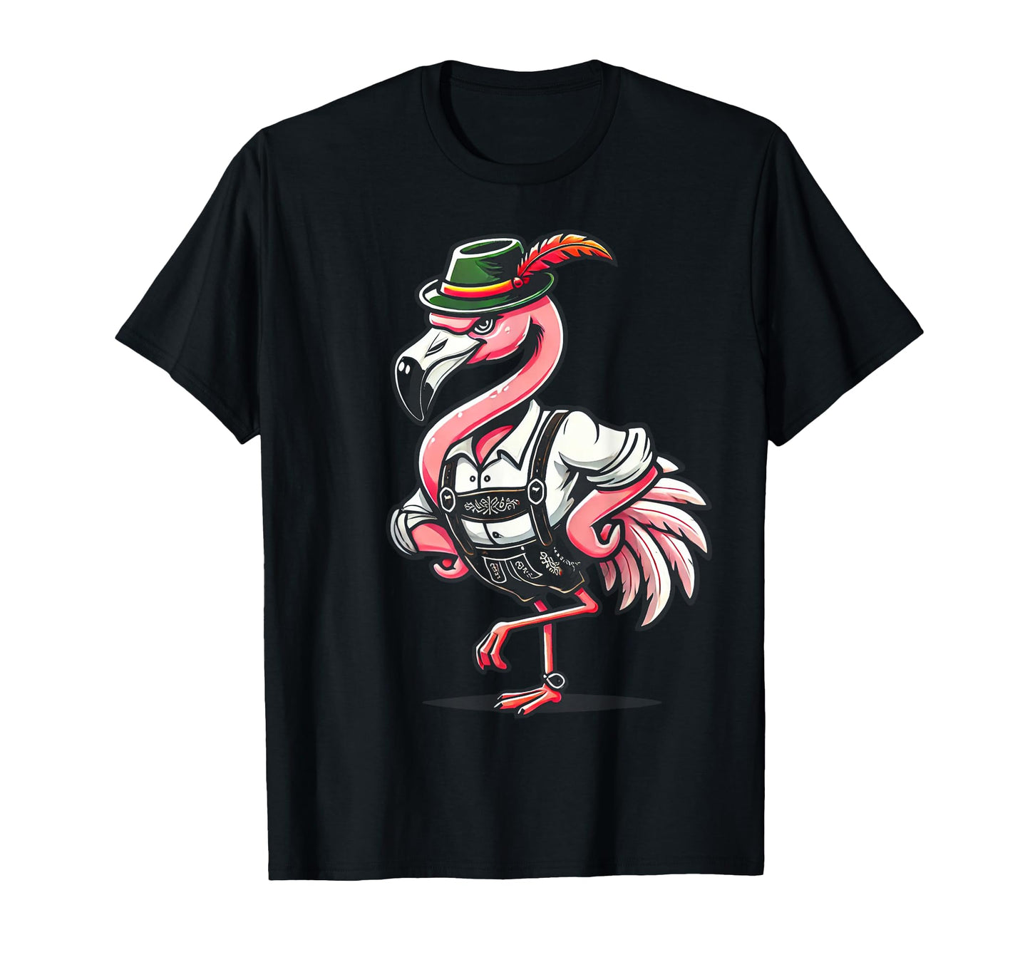 Oktoberfest Flamingo Funny German Bavarian Lederhosen T-Shirt