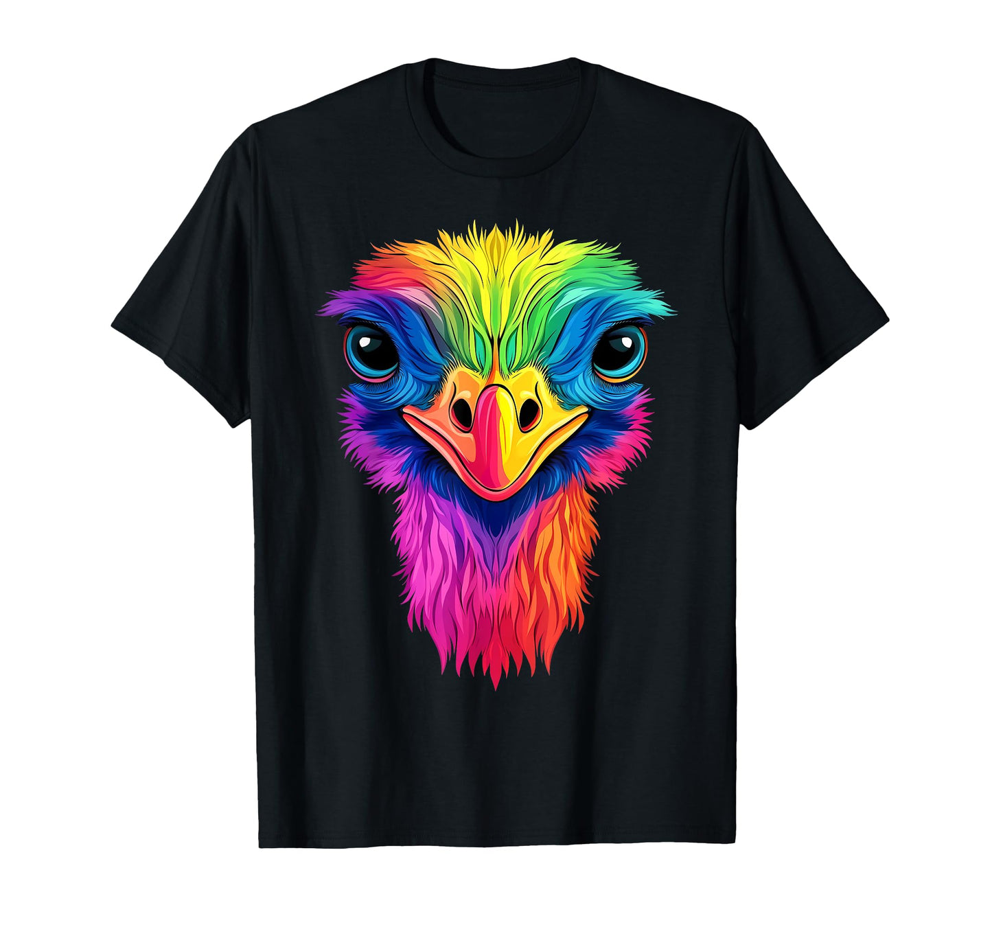 Colorful Ostrich African Wildlife Safari Animals Black T-Shirt