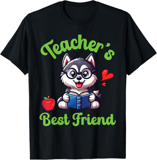 Siberian Husky Dog Reading Book Teacher's Best Friend Mother T-Shirt