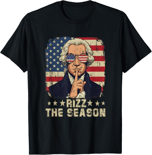 Rizz The Season Funny 4th Of July George Washington USA Flag T-Shirt