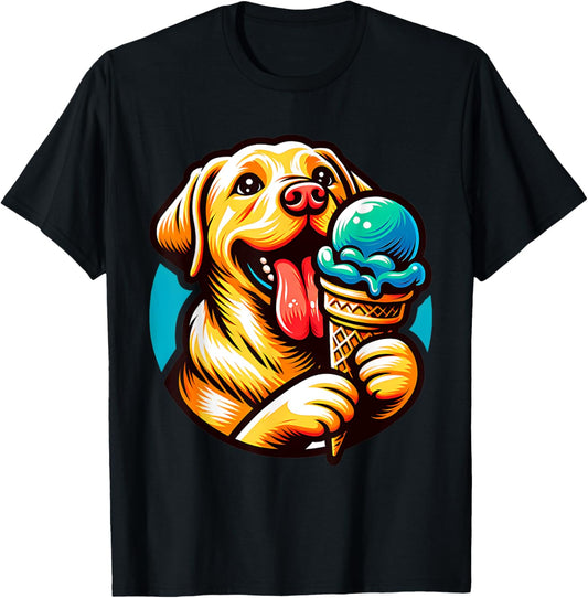 Yellow Lab Eating Ice Cream Cone Cute Dog T-Shirt