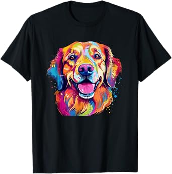 Colorful Golden Retriever with big eyes Portrait Pop Art T-Shirt