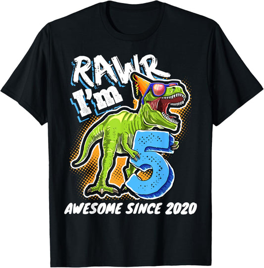 5th Birthday T Rex Dinosaur Party Boys Rawr I'm 5 T-Shirt