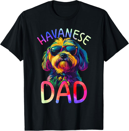 Havanese Dad Colorful Pop Art Havanese Dog Lovers T-Shirt