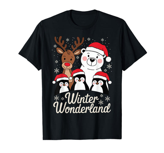 Winter Wonderland Reindeer Polar Bear Penguin Xmas Art T-Shirt