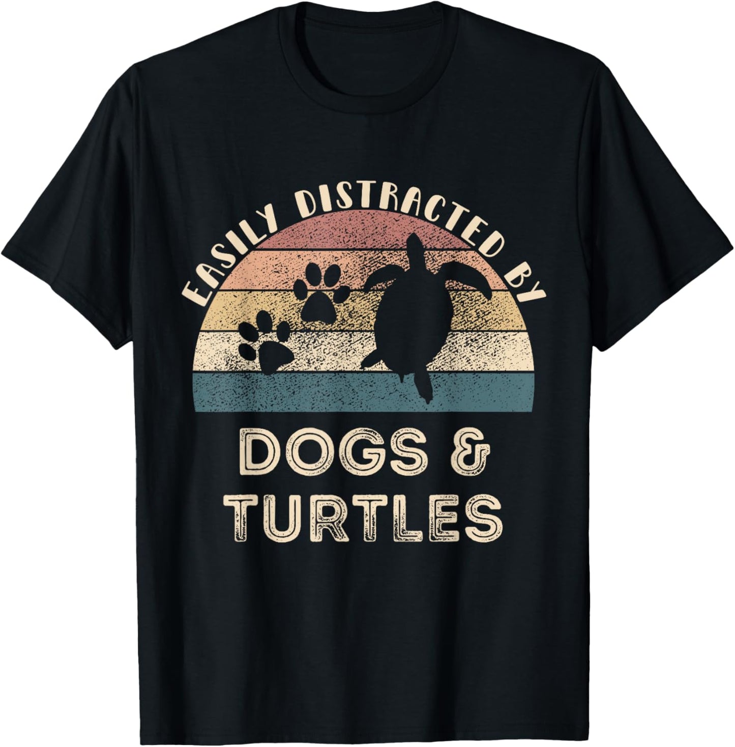 Easily Distracted By Dogs Turtles Retro Funny Dog Turtle T-Shirt