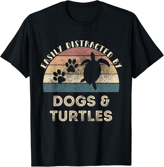 Easily Distracted By Dogs Turtles Retro Funny Dog Turtle T-Shirt