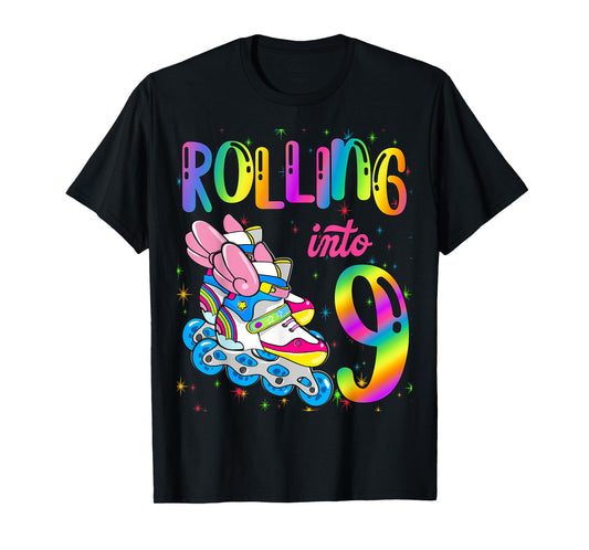 Rolling Into 9 years Let's Roll I'm Turning 9 Roller Skate T-Shirt