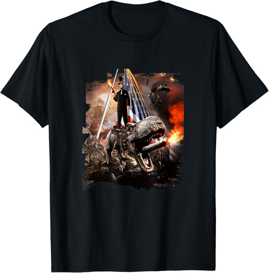 Abe Lincoln Riding Dinosaur American Patriotic Funny T-Shirt for Women Men