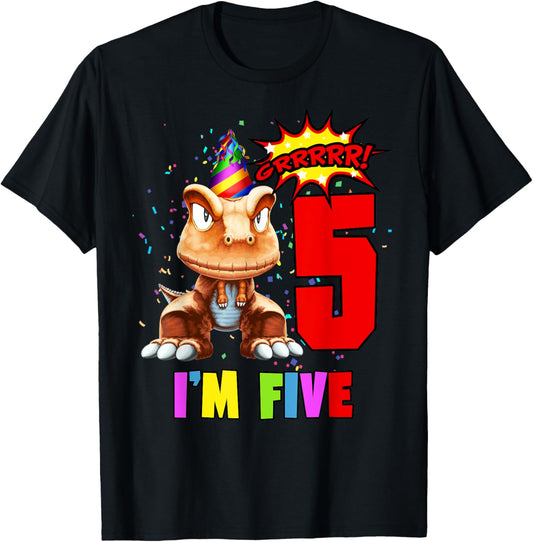 5 Years Old 5th Birthday I'm Five Dinosaur Birthday T-Shirt