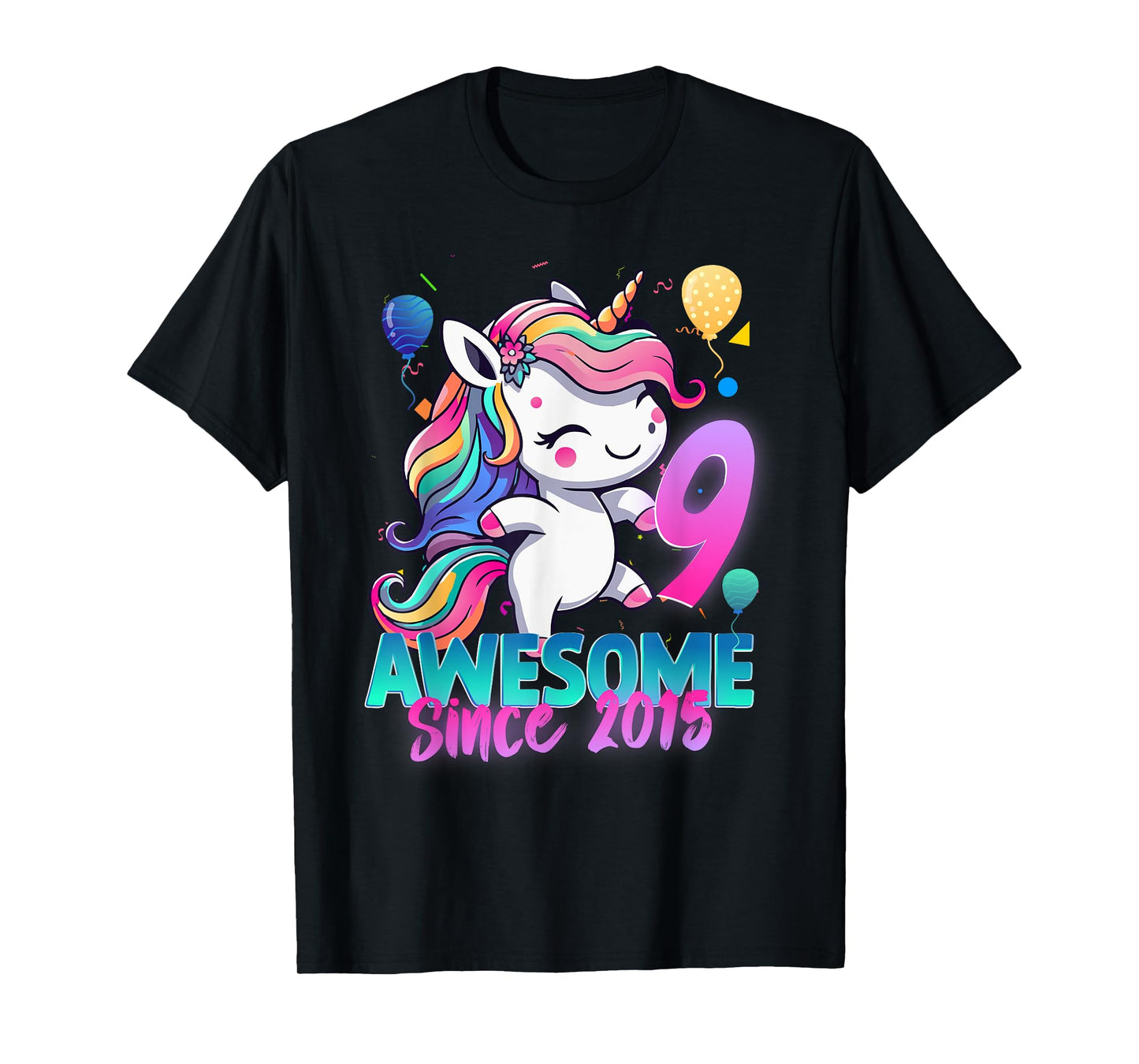 9th Birthday Girl Awesome Since 2015 9 Years Old Unicorn T-Shirt