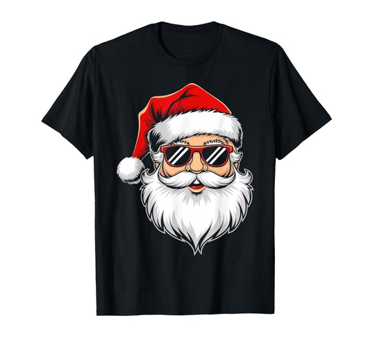 Mens Santa Shirt Boys Retro Sunglasses Christmas Santa Face T-Shirt