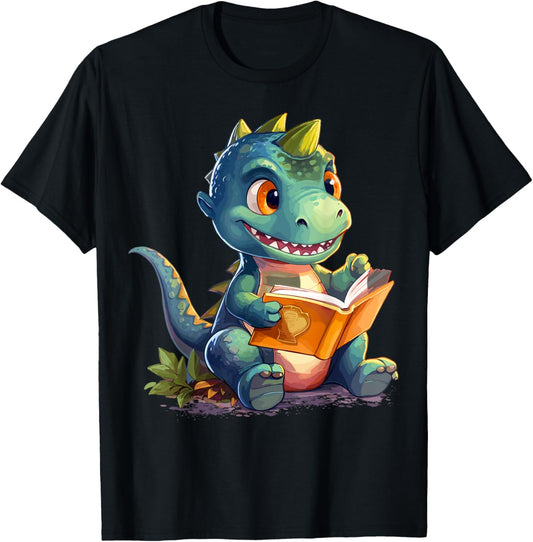 Dino Book Reading Dinosaur Aesthetic Cute Dinosaur Book T-Shirt