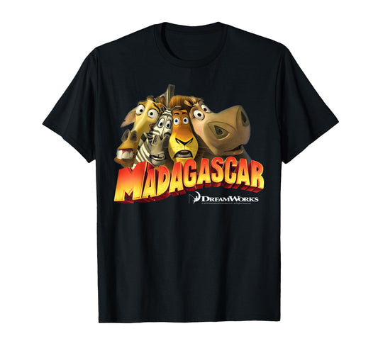 Madagascar Squished Group Shot Classic Movie Logo T-Shirt