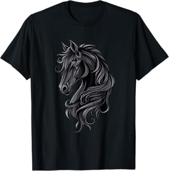 Black Horse Portrait – Friesian horse T-Shirt