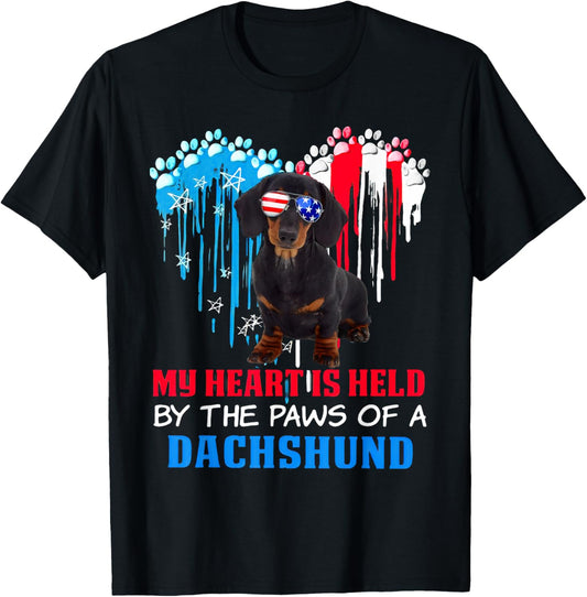 Dachshund Dog Heart 4th of July Dog Lover USA Flag Men Women T-Shirt