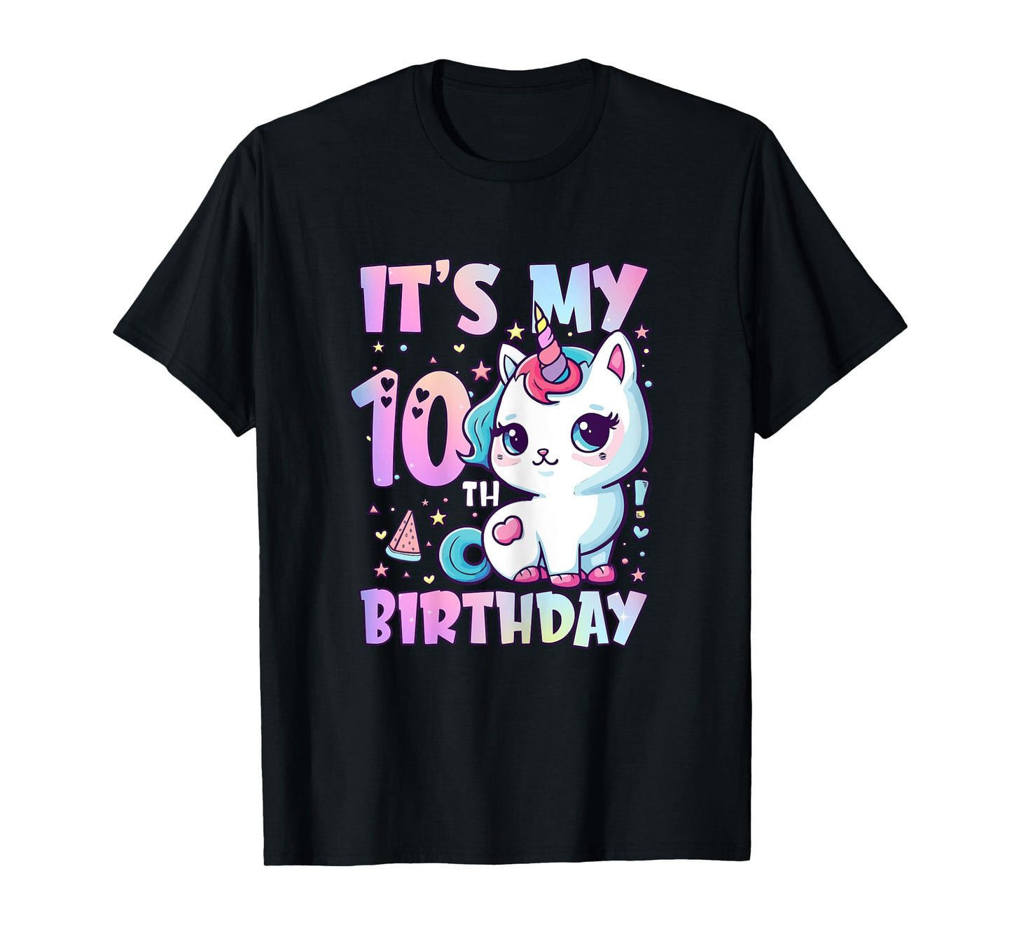 10th Birthday Shirt Girls 10 Year Old Cat Unicorn Birthday T-Shirt