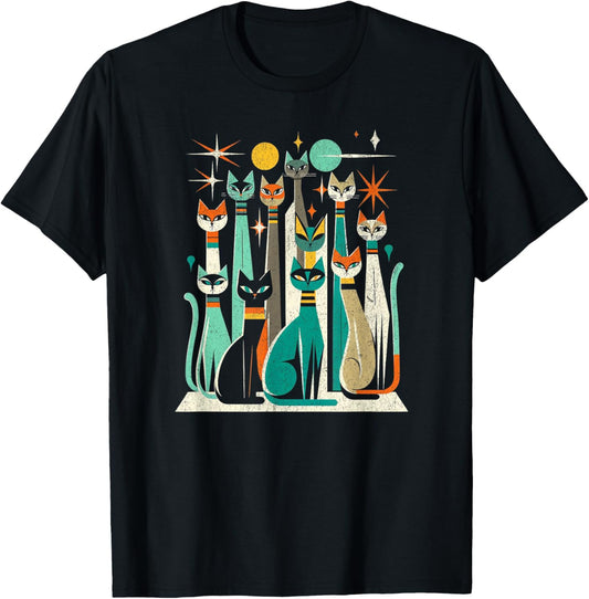 Vintage Retro Mid-Century Long Neck Cats 50s 60s Style T-Shirt