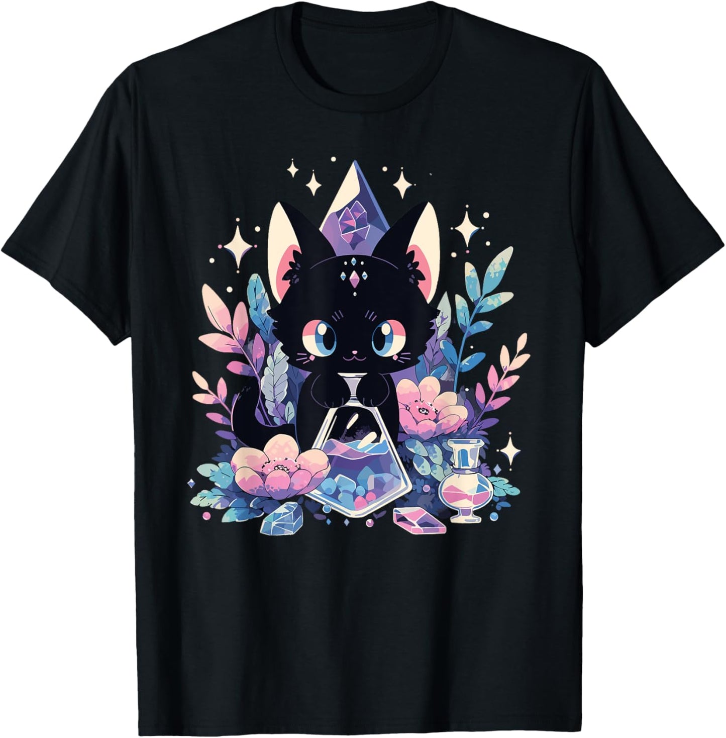 Cute Kawaii Witch Black Cat Crystal Alchemist Pastel Goth T-Shirt