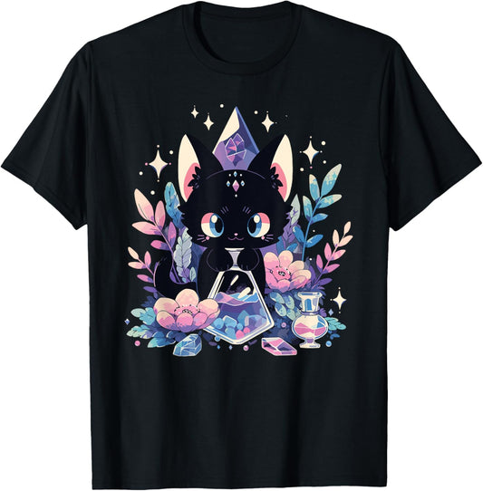 Cute Kawaii Witch Black Cat Crystal Alchemist Pastel Goth T-Shirt