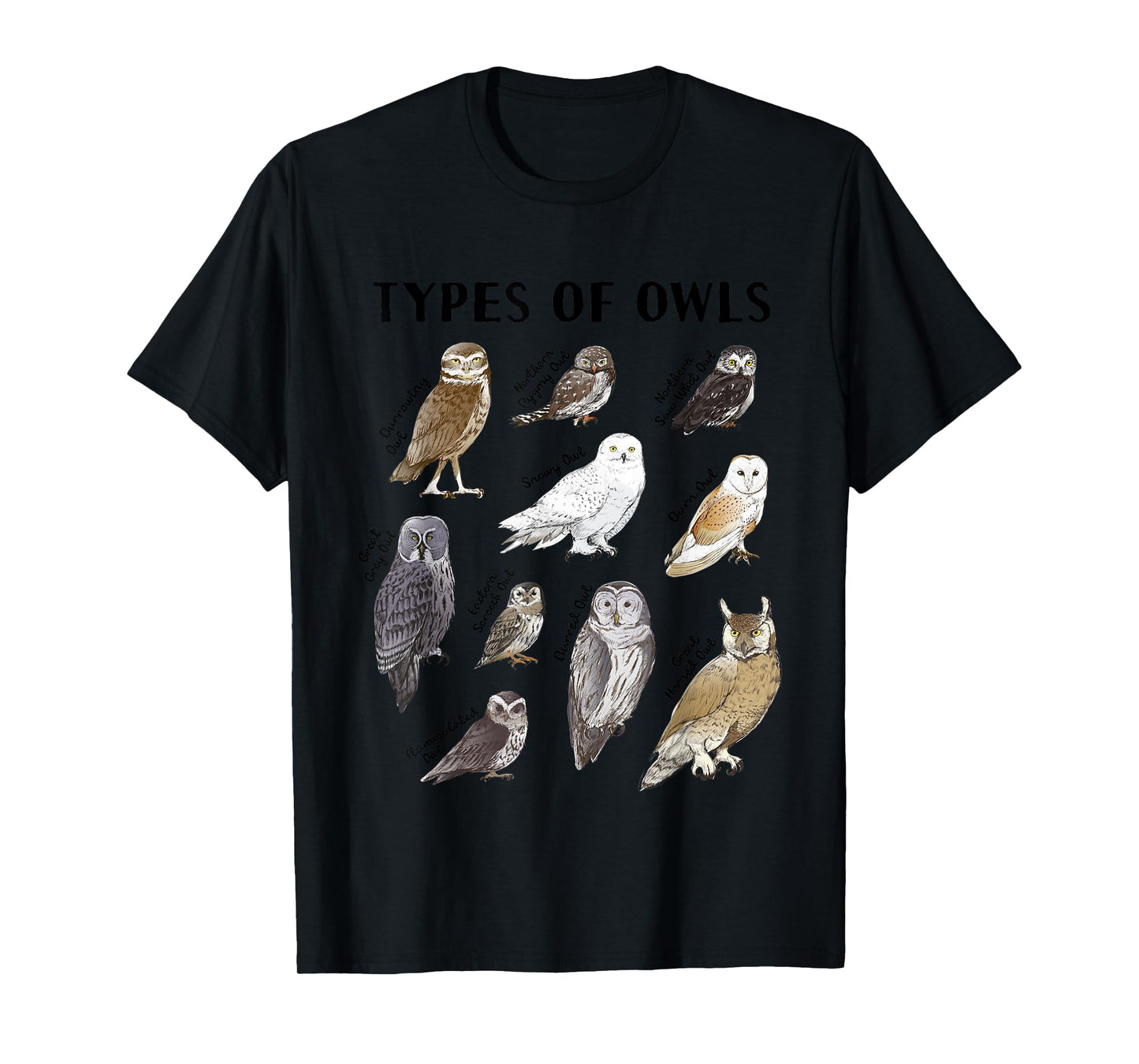 Types of Owls Educational Collection Cute Owl Lover T-Shirt