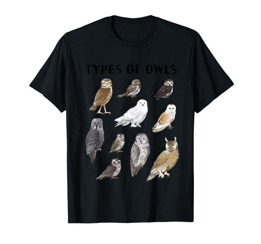 Types of Owls Educational Collection Cute Owl Lover T-Shirt