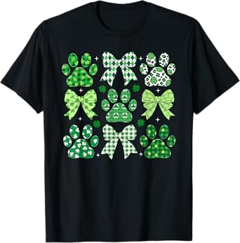 St Patricks Day Lucky Shamrock Clovers Dog Paws Dog Lover Men Women Kids T-Shirt
