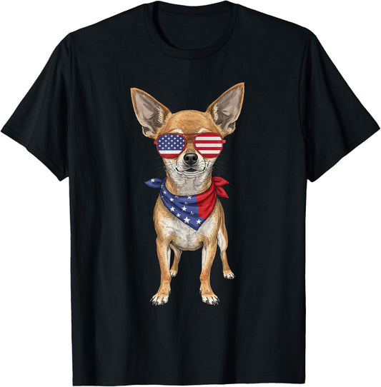 Chihuahua Usa Us Flag 4th of July America Cute Dog T-shirt