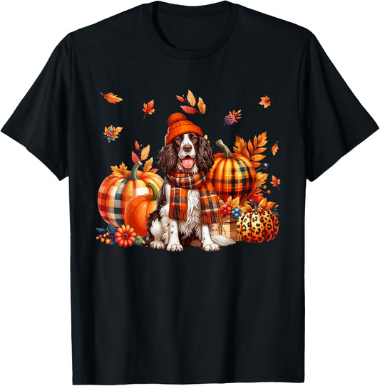 English Springer Spaniel Thanksgiving Leopard Pumpkins Fall T-Shirt