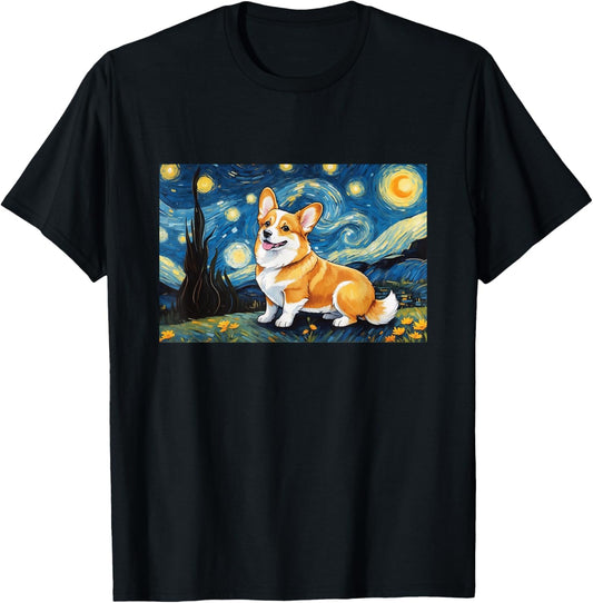 Corgi Dog Funny Design Starry Night T-Shirt