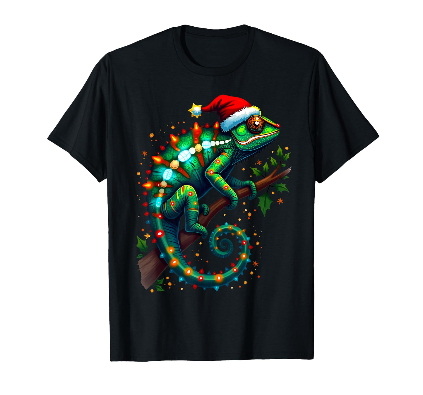 Chameleon Santa Hat Lights Christmas Cute Xmas Pajama T-Shirt