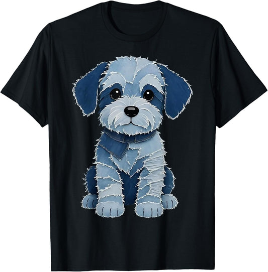 retro funny denim patch animal dog print T-Shirt