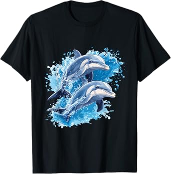 Dolphins Swimming Ocean Marine Animals Water Splash Graphic T-Shirt