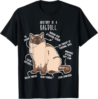 Ragdoll Cat Anatomy, Funny Cute Pet Mom Dad, Seal Point T-Shirt