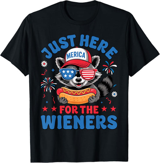 I'm Just Here For The Wieners Raccoon Hot Dog 4th Of July T-Shirt